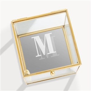 Engraved Initial Glass Jewelry Box - Gold - 54347-G