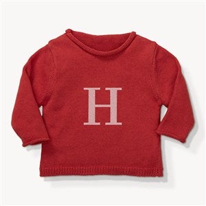 Initial Embroidered Rust Baby Sweater - 54371