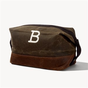 Initial  Embroidered Olive Waxed Canvas Travel Toiletry Bag - 54467