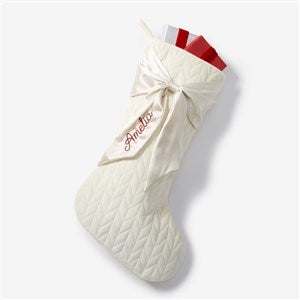 Holly Jolly Bow Embroidered Christmas Stocking -Ivory - 54503-I