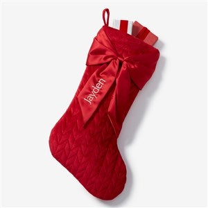 Holly Jolly Bow Embroidered Christmas Stocking -Red