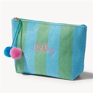 Tropical Tides Embroidered Paper Straw Zip Pouch - Aqua - 54515-A