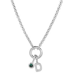Custom Personalized Birthstone and Initial Charm Necklace - Silver - 54679D-S