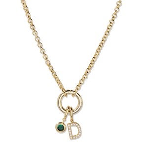 Custom Personalized Birthstone and Initial Charm Necklace - Gold - 54679D-G