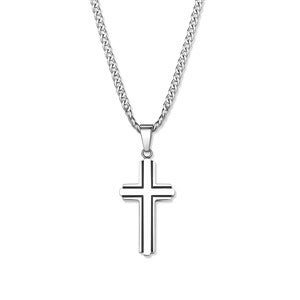 Mens Stainless Steel Black Inlay Cross Pendant - 54683D