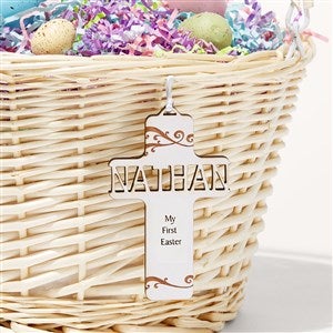 Cross Personalized Wooden Easter Basket Tag-Whitewash - 54685-W