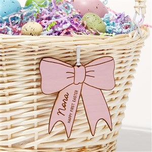 Darling Bow Personalized Easter Wooden Basket Tag- Pink Stain - 54688-P