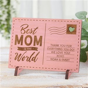 Kittenish Engraved Best Mom In The World Wooden Postcard - Pink Stain - 54765-P