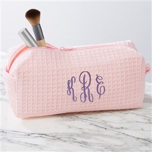 Kittenish Embroidered Waffle Weave Cosmetic Bag - Blush - 54781-B