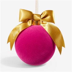 Holiday Bow-Tied Personalized Velvet Ball Ornament - Pink - 54872-P