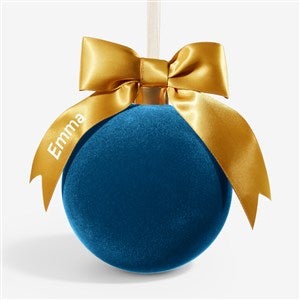 Holiday Bow-Tied Personalized Velvet Ball Ornament - Blue - 54872-B