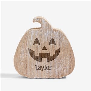 Jack-O-Lantern Faces Engraved Wooden Pumpkin - 4quot; Tall - 54945-4