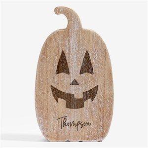 Jack-O-Lantern Faces Engraved Wooden Pumpkin - 6quot; Tall - 54945-6