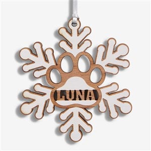 Snowflake Pawprint Personalized Wood Ornament- Whitewash - 55045-W