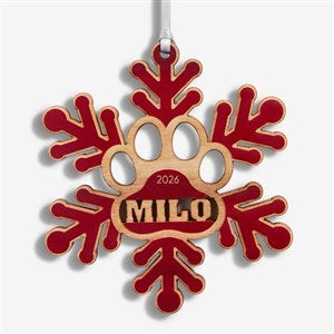 Snowflake Pawprint Personalized Wood Ornament- Red Maple - 55045-R