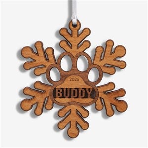 Snowflake Pawprint Personalized Wood Ornament- Natural - 55045-N