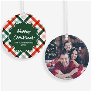 Yuletide Plaid Personalized Ornament- 2.85quot; Glossy - 2 Sided - 55052-2S