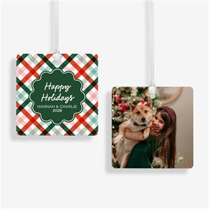 Yuletide Plaid Personalized Metal Christmas Ornament - Two Sided - 55052-2M