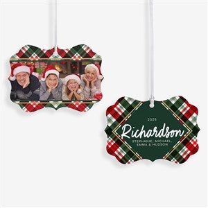 Holiday Plaid Photo Personalized 2-Sided Metal Ornament - 55055
