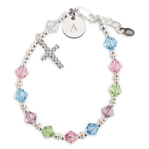 Engraved Childrens Sterling  Pastel Beaded Rosary Bracelet - 55101