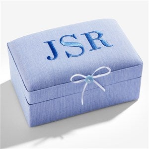 Personalized Small Micro Striped Cotton Keepsake Box - Blue - 55223D-B