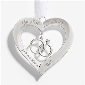 Wedding Personalized Metal Heart with Rings Ornament - 55239