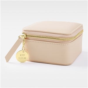 Engraved Blush Leather Travel Jewelry Case with Charm - 55277-B
