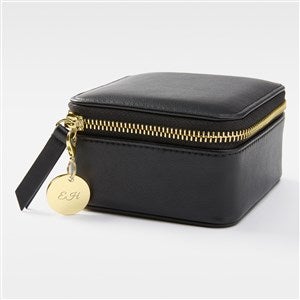 Engraved Black Leather Travel Jewelry Case with Charm - 55277-BK