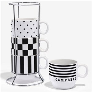 Black  White Personalized 6oz Stackable Mug Set of 4 - 55300