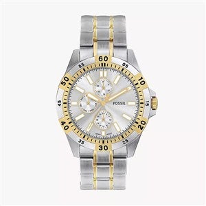 Engraved Fossil Garrett Multifunction Two-Tone Stainleess Watch - 55452