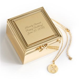 Engraved 14K Gold/Sterling Initial Disc Necklace & Jewelry Box Set