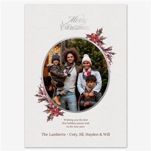Festive Florals Holiday Personalized Photo Card - 5x7 Flat Foil Silver - 55542D-SF-SIL