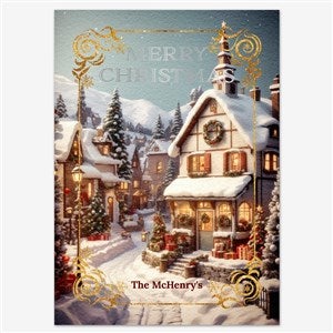 Christmas Village Personalized Holiday Card - 5x7 Flat Foil Silver - 55572D-SF-SIL