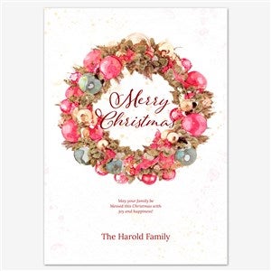 Christmas Wreath Personalized Holiday Card - 5x7 Flat Eggshell - 55575D-S-EG