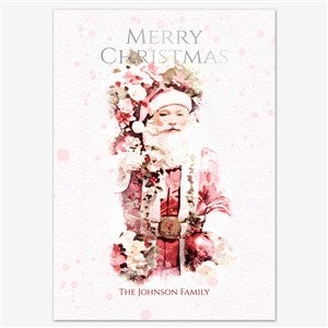 Watercolor Santa Personalized Holiday Card - 5x7 Flat Foil Silver - 55604D-SF-SIL
