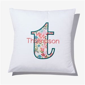 Boho Floral Initial  Name Applique 14quot; Velvet Throw Pillow - 55751-SV