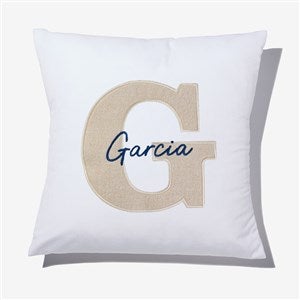 Natural Initial  Name Applique 14quot; Velvet Throw Pillow - 55759-SV