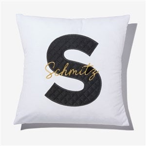 Black Quilted Velour Initial  Name Applique 14quot; Throw Pillow - 55768-S