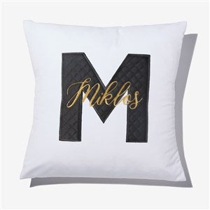 Black Quilted Velour Initial  Name Applique 14quot; Velvet Throw Pillow - 55768-SV
