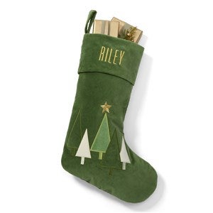 Embroidered Modern Tree Stocking in Green - 55886