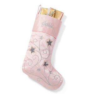Embroidered Shooting Stars Stocking in Pink/Silver - 55887