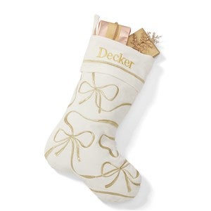 Kittenish Embroidered Bows  Ribbons Stocking in White/Gold - 55891