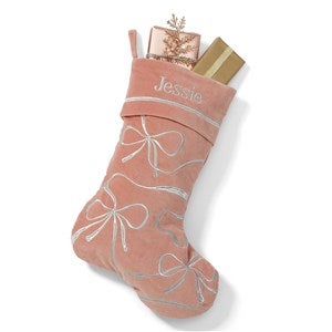 Kittenish Embroidered Bows  Ribbons Stocking in Pink/Silver - 55892
