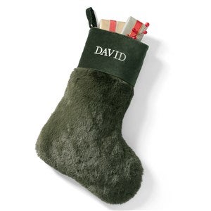 Embroidered Luxe Faux Fur Stocking in Evergreen - 55895