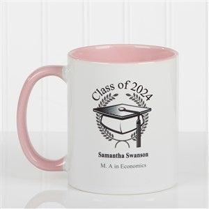 Personalized Ceramic Coffee Mugs - Graduation Cap - Pink Handle - 5612-P