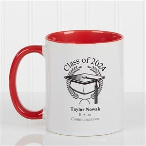 Personalized Ceramic Coffee Mugs - Graduation Cap - Red Handle - 5612-R