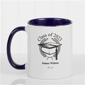 Personalized Ceramic Coffee Mugs - Graduation Cap - Blue Handle - 5612-BL