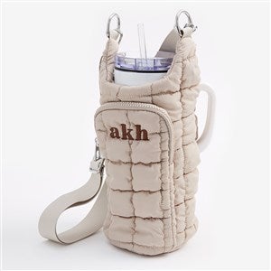Embroidered Monogram Quilted Tumbler Carrier Bag - Taupe - 56345-T