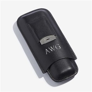 Personalized Initials Black Leather Cigar Case With Cutter - 56350-BLK