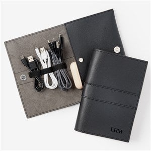 Debossed Initials Personalized Leather Tech Organizer - 56352